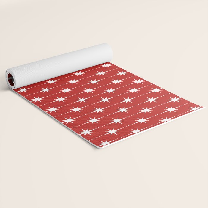 Midcentury Stars and Dots Pattern in Red and White Yoga Mat Gallery Image 2