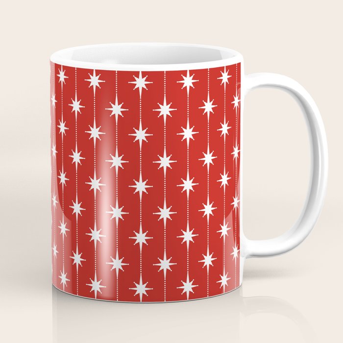 Midcentury Stars and Dots Pattern in Red and White Coffee Mug Gallery Image 1