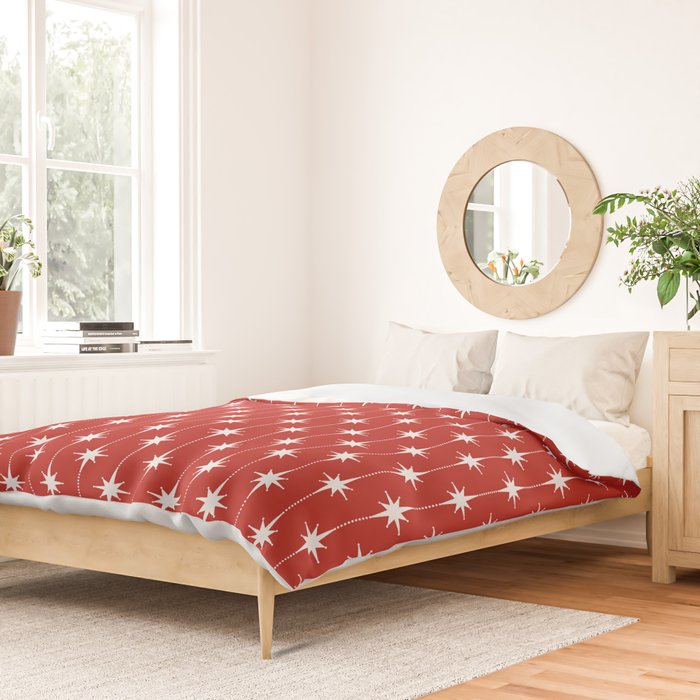 Midcentury Stars and Dots Pattern in Red and White Duvet Cover Gallery Image 2