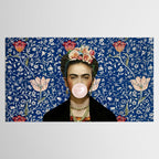 Woman  Blowing a pink Bubble gum with vintage Medway tapestry Tablecloth Gallery Image 2