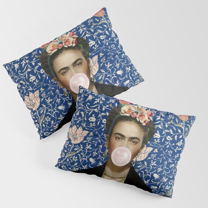 Woman  Blowing a pink Bubble gum with vintage Medway tapestry Pillow Sham Gallery Image 3