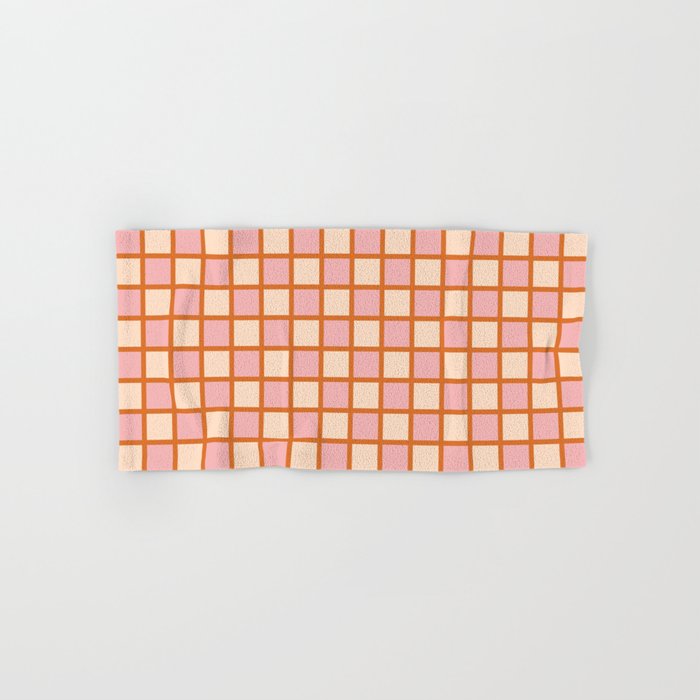 Retro Check Thick Grid Pattern in Pink Orange Cream Bath Towel Gallery Image 1