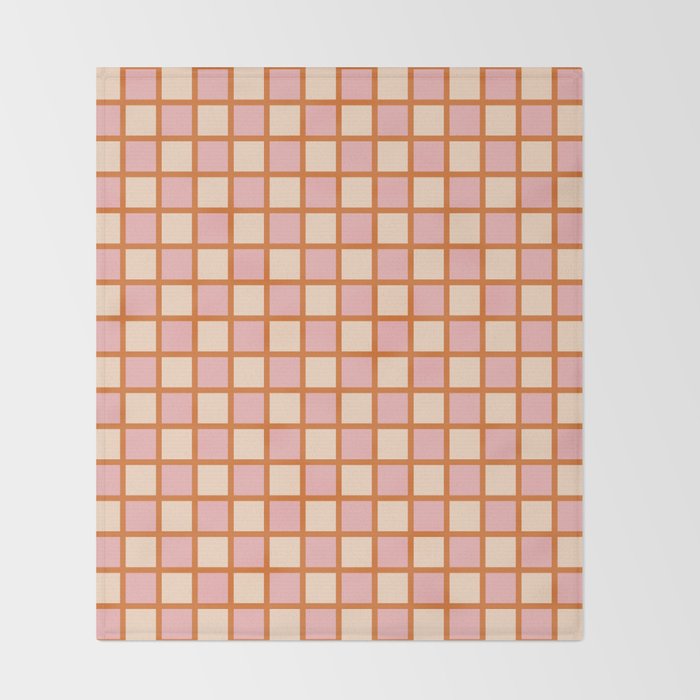 Retro Check Thick Grid Pattern in Pink Orange Cream Throw Blanket Gallery Image 2