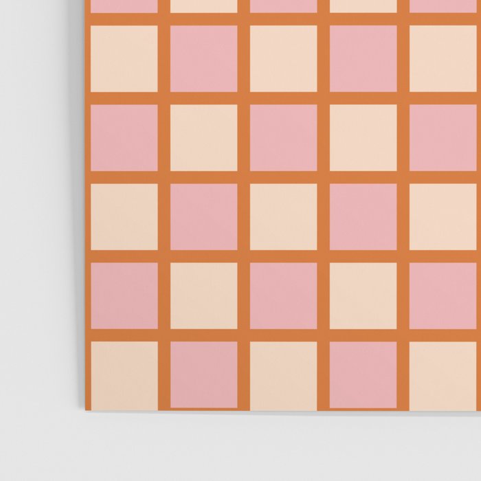 Retro Check Thick Grid Pattern in Pink Orange Cream Poster Gallery Image 3