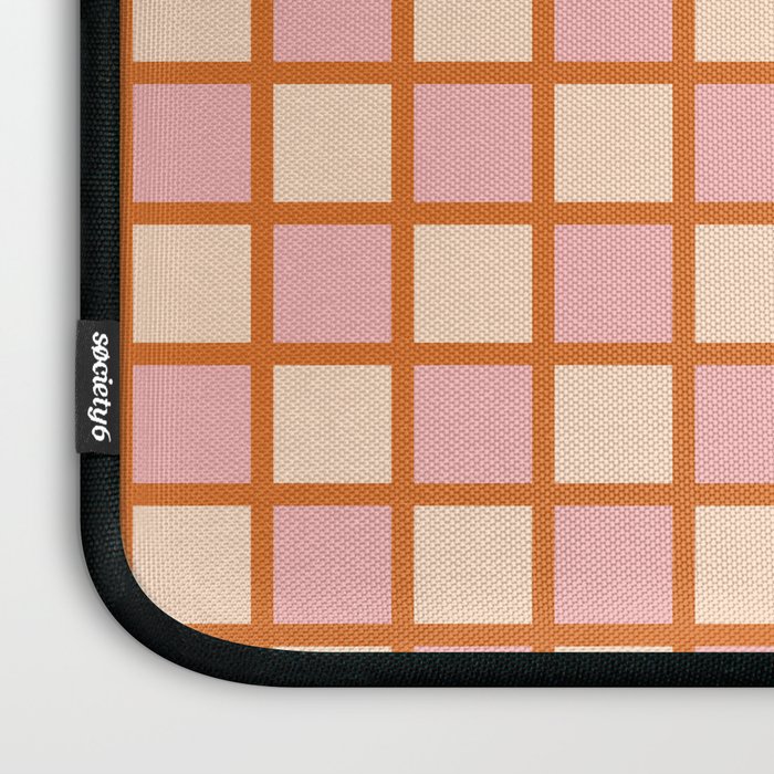 Retro Check Thick Grid Pattern in Pink Orange Cream Laptop Sleeve Gallery Image 3