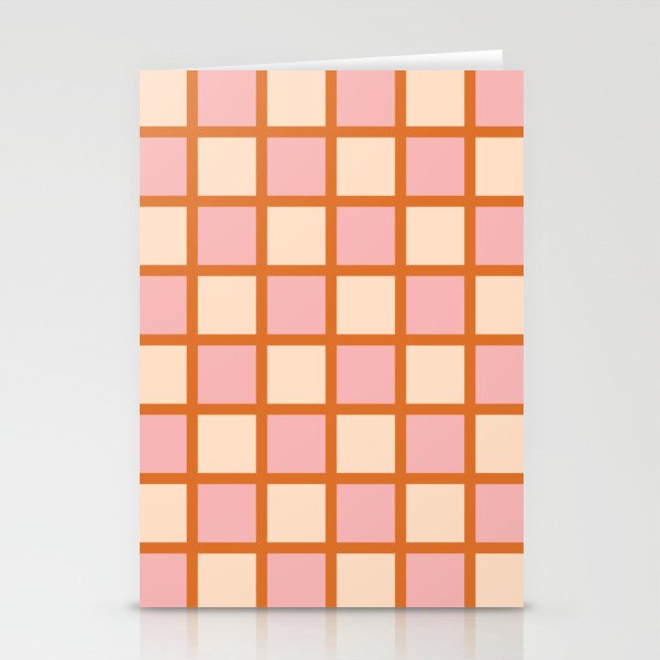 Retro Check Thick Grid Pattern in Pink Orange Cream Stationery Card Gallery Image 2
