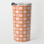 Retro Check Thick Grid Pattern in Pink Orange Cream Travel Mug Gallery Image 3
