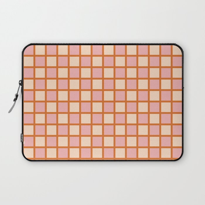 Retro Check Thick Grid Pattern in Pink Orange Cream Laptop Sleeve Gallery Image 1