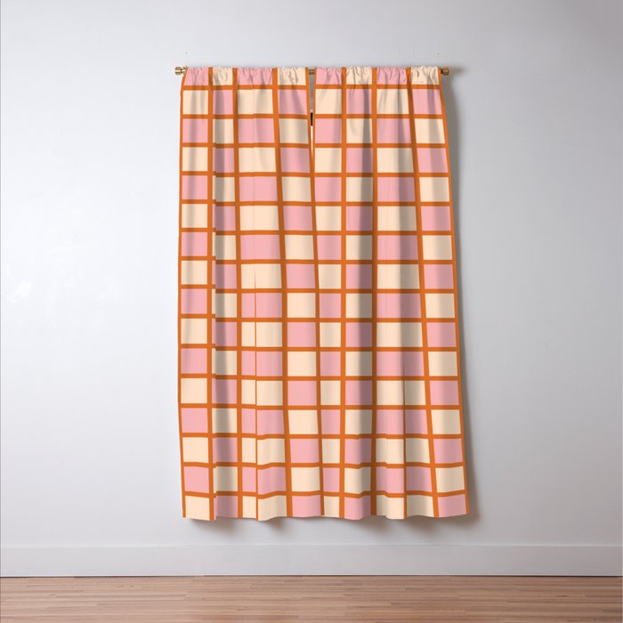 Retro Check Thick Grid Pattern in Pink Orange Cream Window Curtain Gallery Image 3