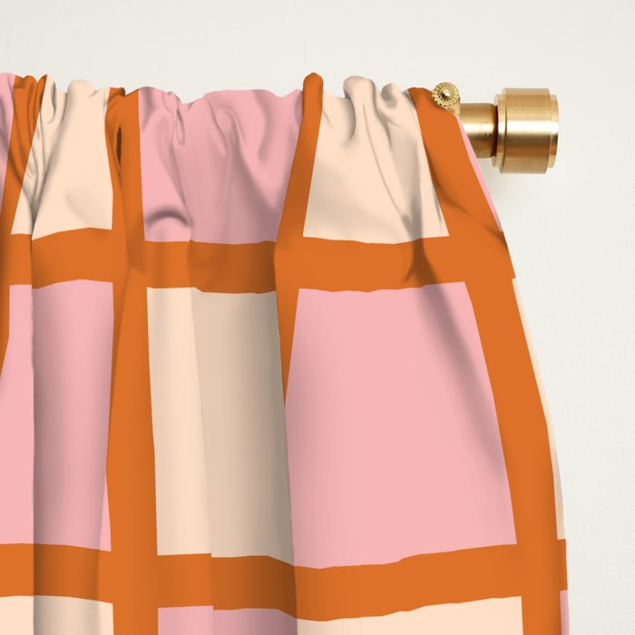 Retro Check Thick Grid Pattern in Pink Orange Cream Window Curtain Gallery Image 2