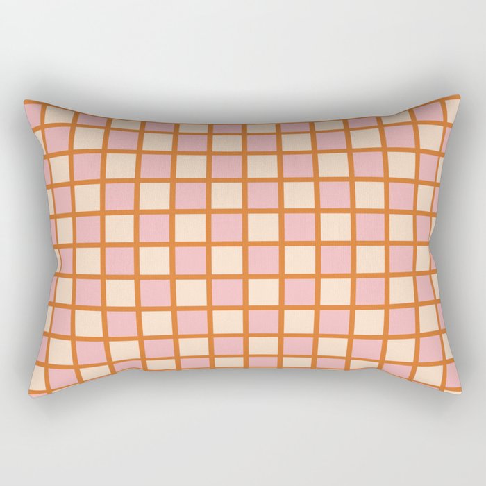 Retro Check Thick Grid Pattern in Pink Orange Cream Rectangular Pillow Gallery Image 2