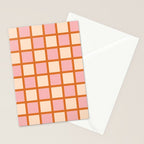 Retro Check Thick Grid Pattern in Pink Orange Cream Stationery Card Gallery Image 2