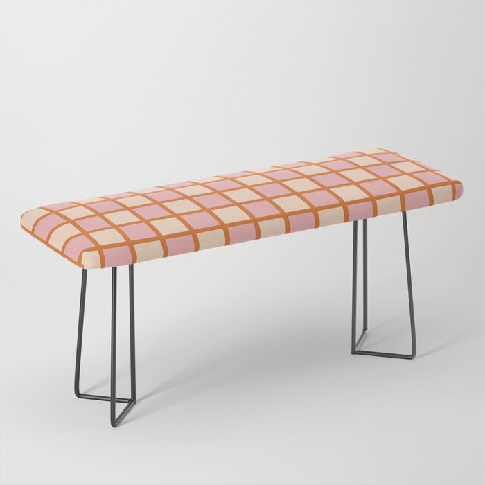 Retro Check Thick Grid Pattern in Pink Orange Cream Bench Gallery Image 1