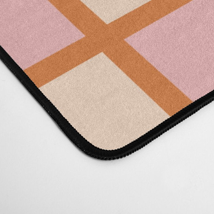 Retro Check Thick Grid Pattern in Pink Orange Cream Desk Mat Gallery Image 4