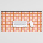 Retro Check Thick Grid Pattern in Pink Orange Cream Desk Mat Gallery Image 1