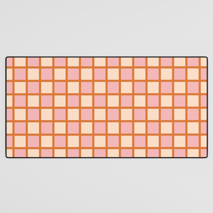 Retro Check Thick Grid Pattern in Pink Orange Cream Desk Mat Gallery Image 3