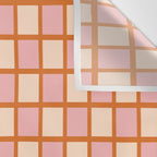 Retro Check Thick Grid Pattern in Pink Orange Cream Wall Tapestry Gallery Image 3