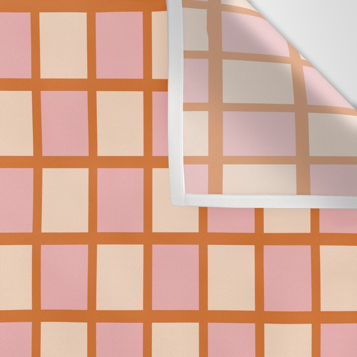 Retro Check Thick Grid Pattern in Pink Orange Cream Wall Tapestry Gallery Image 3