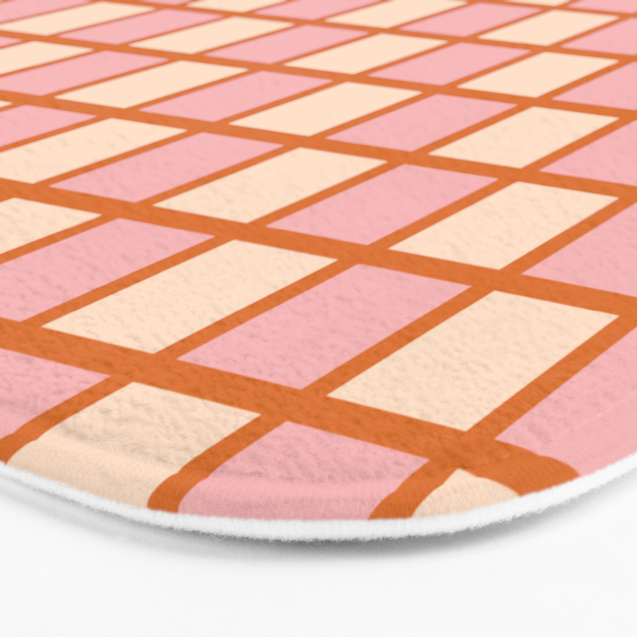 Retro Check Thick Grid Pattern in Pink Orange Cream Bath Mat Gallery Image 3