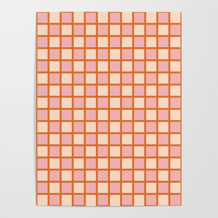 Retro Check Thick Grid Pattern in Pink Orange Cream Poster Gallery Image 4