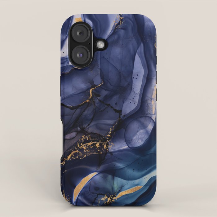 Midnight Dark Blue Marble Alcohol Ink Marble Art Flashes iPhone Case Gallery Image 1