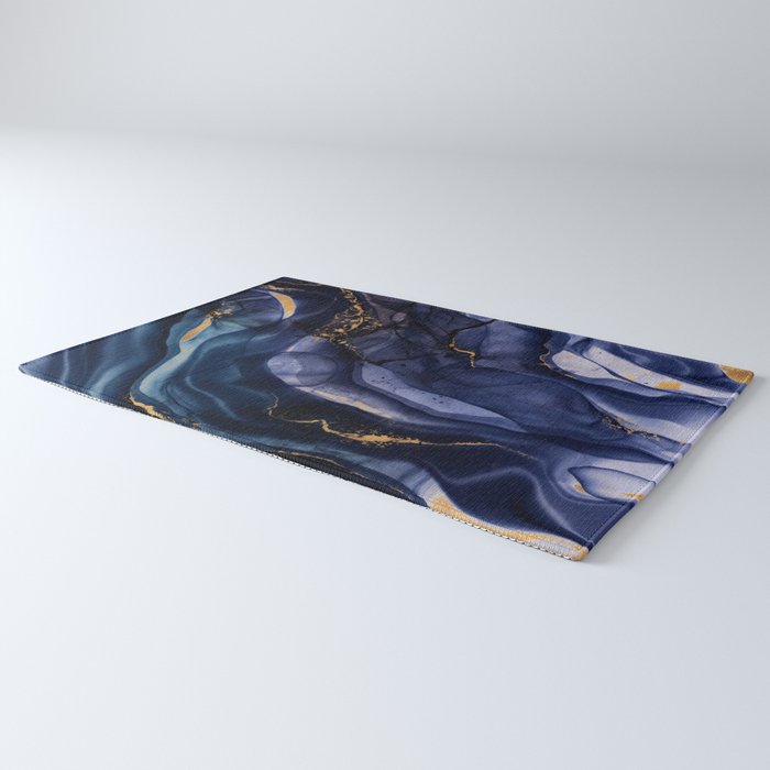 Midnight Dark Blue Marble Alcohol Ink Marble Art Flashes Rug Gallery Image 3