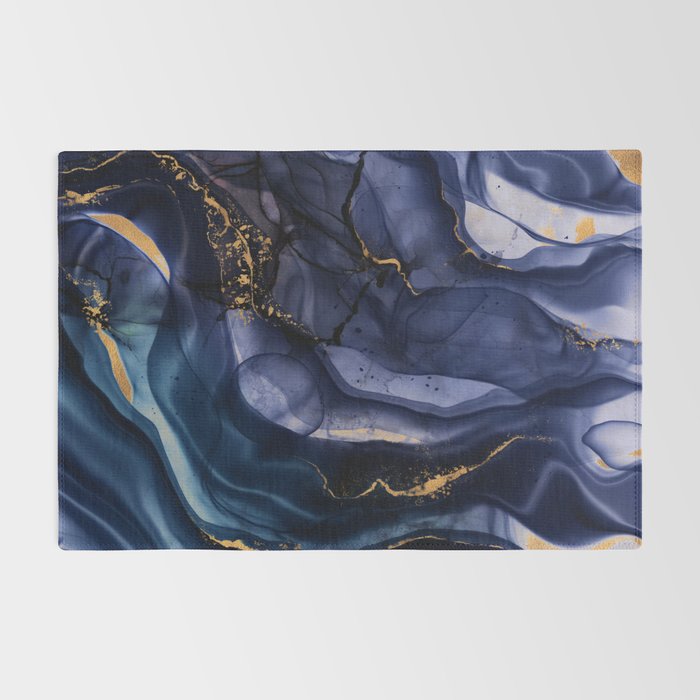 Midnight Dark Blue Marble Alcohol Ink Marble Art Flashes Rug Gallery Image 2