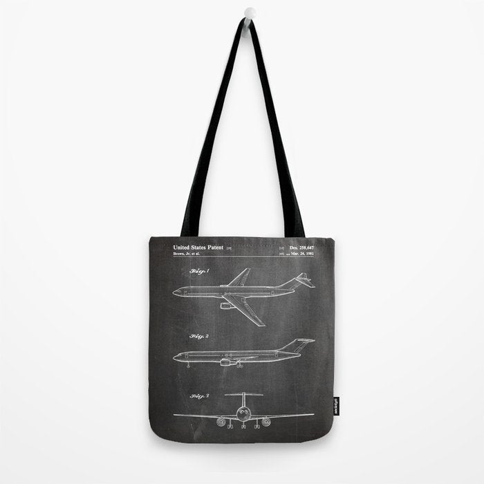 Boeing 777 Airliner Patent - 777 Airplane Art - Black Chalkboard Tote Bag Gallery Image 2