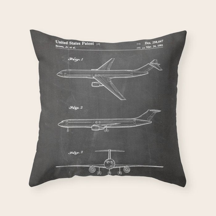 Boeing 777 Airliner Patent - 777 Airplane Art - Black Chalkboard Throw Pillow Gallery Image 6