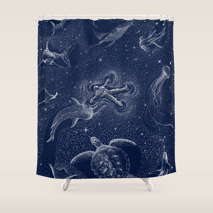 Cosmic Ocean with astronaut Shower Curtain Gallery Image 1