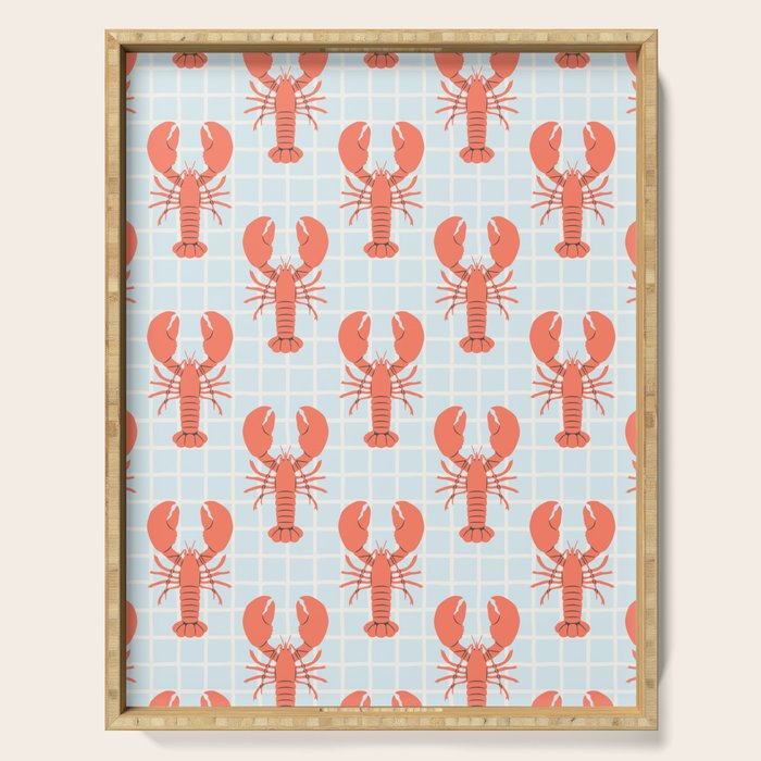 Vintage lobster sea food cartoon pattern Serving Tray Gallery Image 1