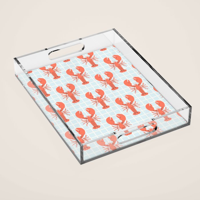 Vintage lobster sea food cartoon pattern Acrylic Tray Gallery Image 1