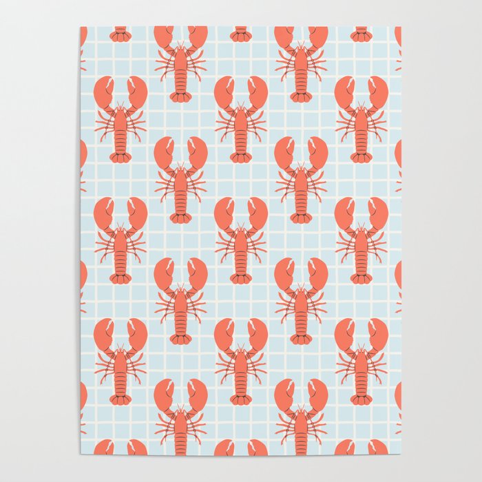 Vintage lobster sea food cartoon pattern Poster Gallery Image 1