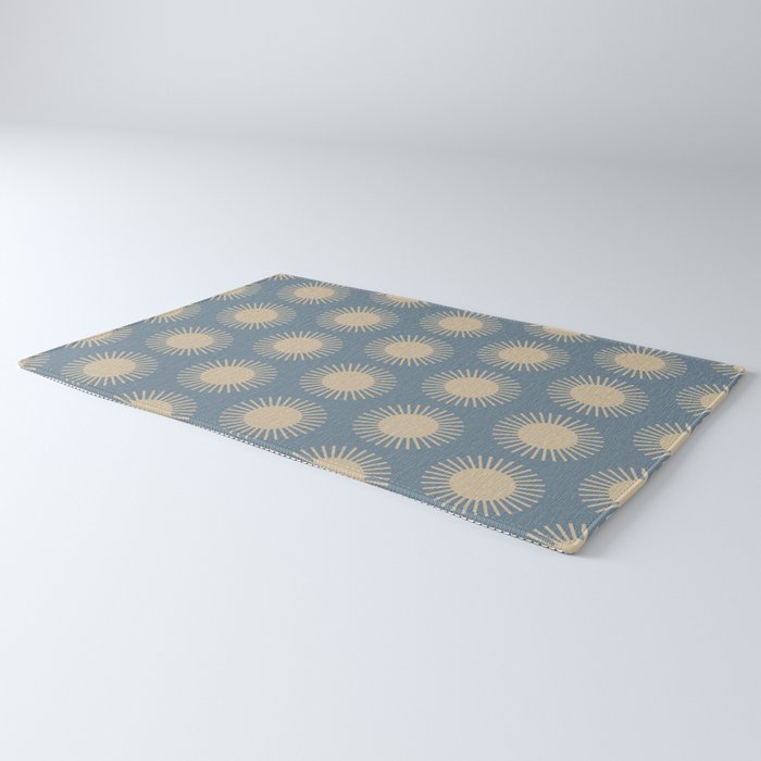 Boho Summer Sun Pattern XVII Blue and Beige Rug Gallery Image 3