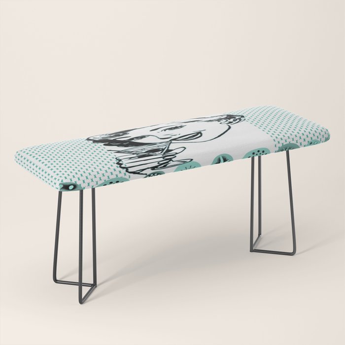 Mid-Century Modern Art Cocktail Teal Bench Gallery Image 1