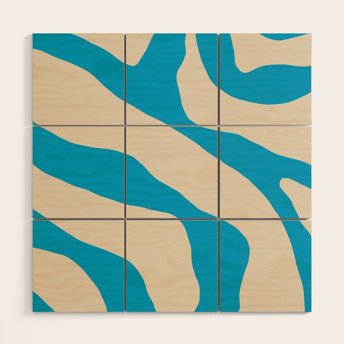 Organic Forms Minimal Abstract Blue and Beige Pattern Wood Wall Art Gallery Image 1
