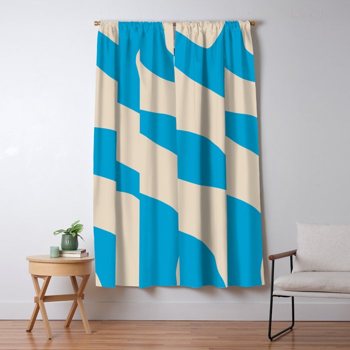 Organic Forms Minimal Abstract Blue and Beige Pattern Window Curtain Gallery Image 5