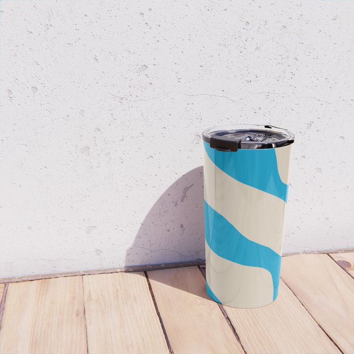 Organic Forms Minimal Abstract Blue and Beige Pattern Travel Mug Gallery Image 4