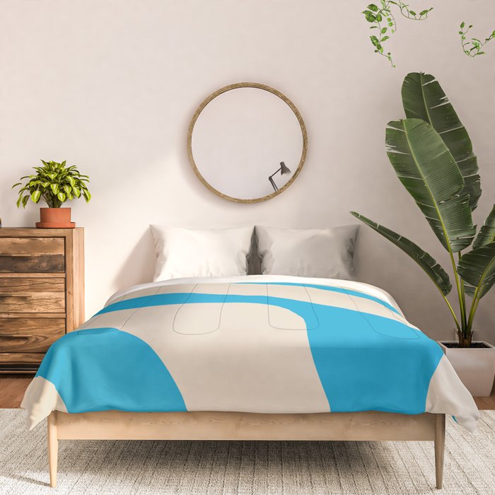 Organic Forms Minimal Abstract Blue and Beige Pattern Comforter Gallery Image 3