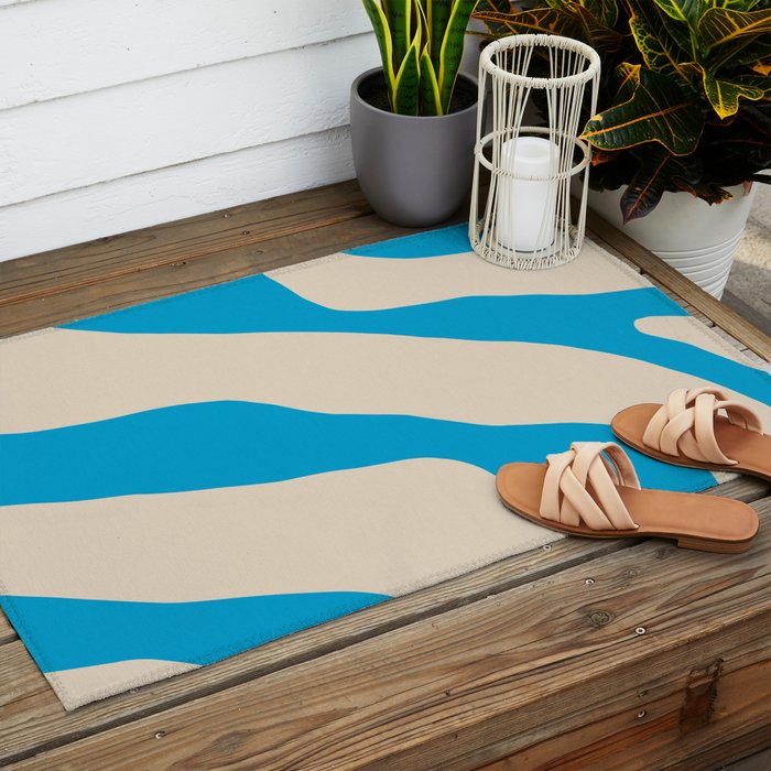 Organic Forms Minimal Abstract Blue and Beige Pattern Outdoor Rug Gallery Image 2