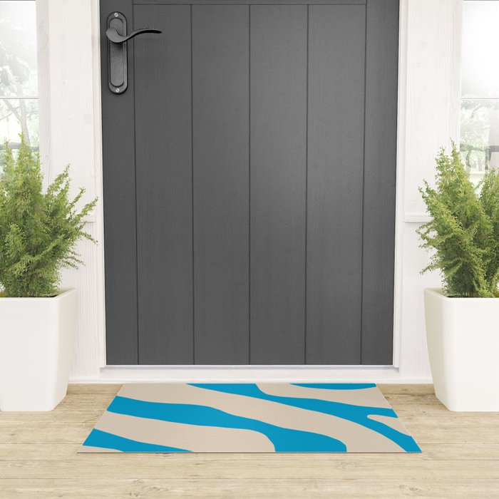 Organic Forms Minimal Abstract Blue and Beige Pattern Welcome Mat Gallery Image 3