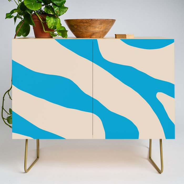 Organic Forms Minimal Abstract Blue and Beige Pattern Credenza Gallery Image 1