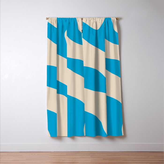 Organic Forms Minimal Abstract Blue and Beige Pattern Window Curtain Gallery Image 3