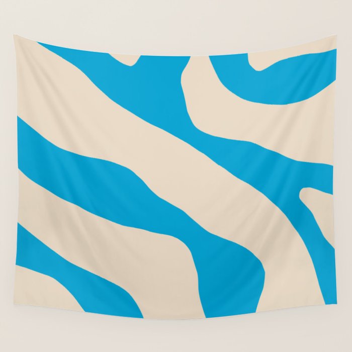 Organic Forms Minimal Abstract Blue and Beige Pattern Wall Tapestry Gallery Image 1