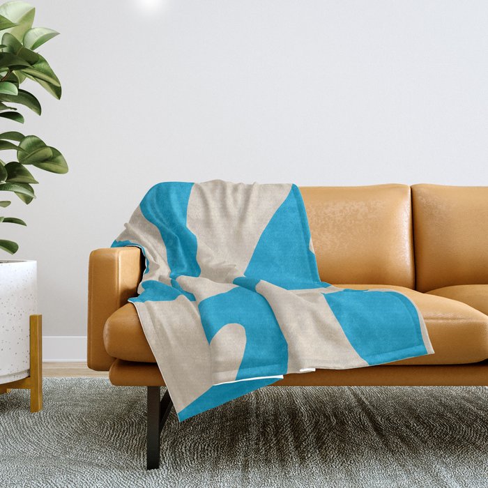 Organic Forms Minimal Abstract Blue and Beige Pattern Throw Blanket Gallery Image 1