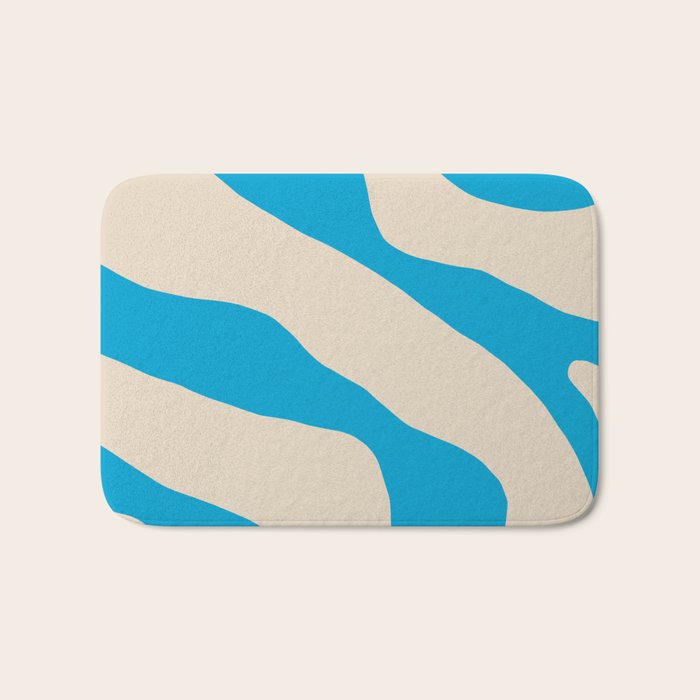 Organic Forms Minimal Abstract Blue and Beige Pattern Bath Mat Gallery Image 1