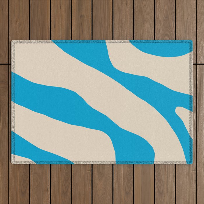 Organic Forms Minimal Abstract Blue and Beige Pattern Outdoor Rug Gallery Image 1