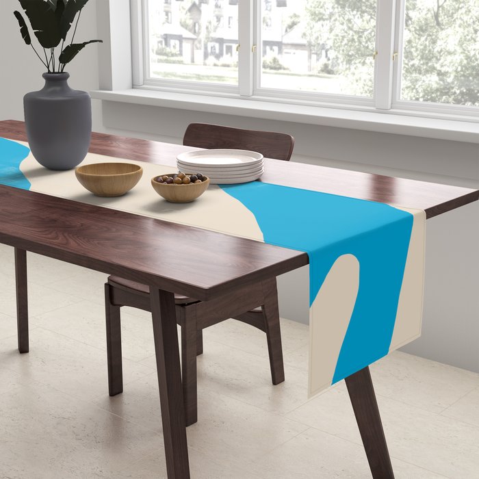 Organic Forms Minimal Abstract Blue and Beige Pattern Table Runner Gallery Image 2