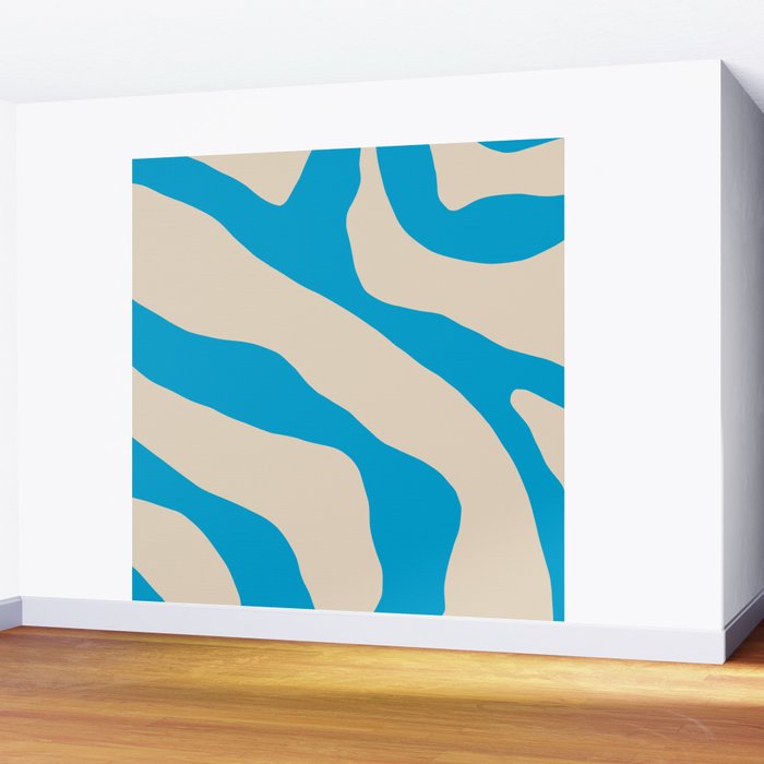 Organic Forms Minimal Abstract Blue and Beige Pattern Wall Mural Gallery Image 2
