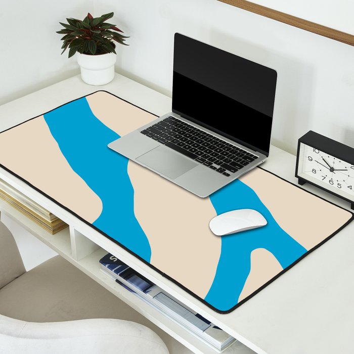 Organic Forms Minimal Abstract Blue and Beige Pattern Desk Mat Gallery Image 2
